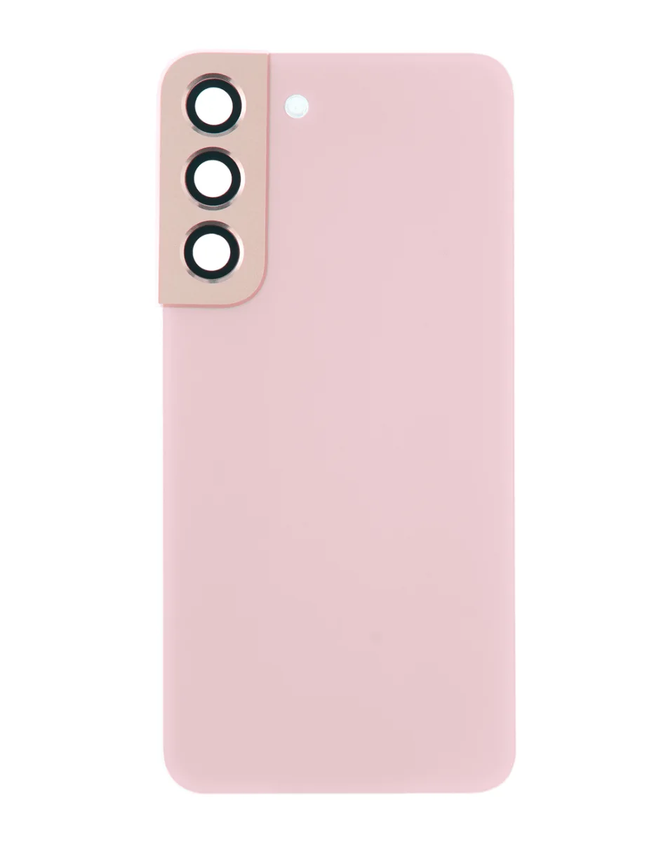 Galaxy S22 Uyumlu PEMBE LOGOLU ALTIN Kamera Lensli ve Yapışkanlı Arka Kapak