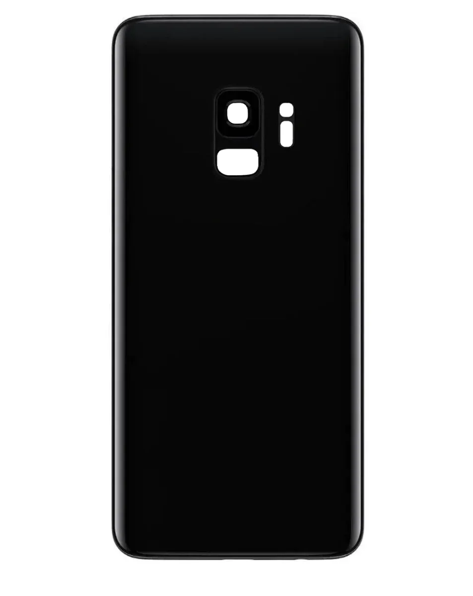 Galaxy S9 Uyumlu GECE SİYAHI, SİYAH LOGOLU Kamera Lensli ve Yapışkanlı Arka Kapak