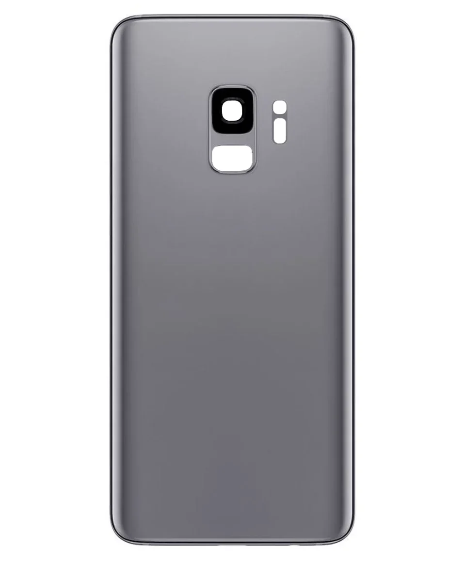 Galaxy S9 Uyumlu TİTANYUM GRİ LOGOLU Kamera Lensli ve Yapışkanlı Arka Kapak