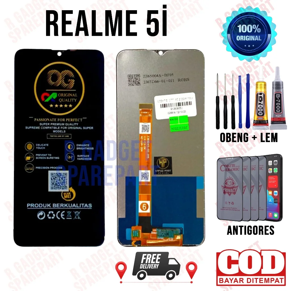 Realme 5i Çıtalı Ekran Dokunmatik Siyah Orijinal