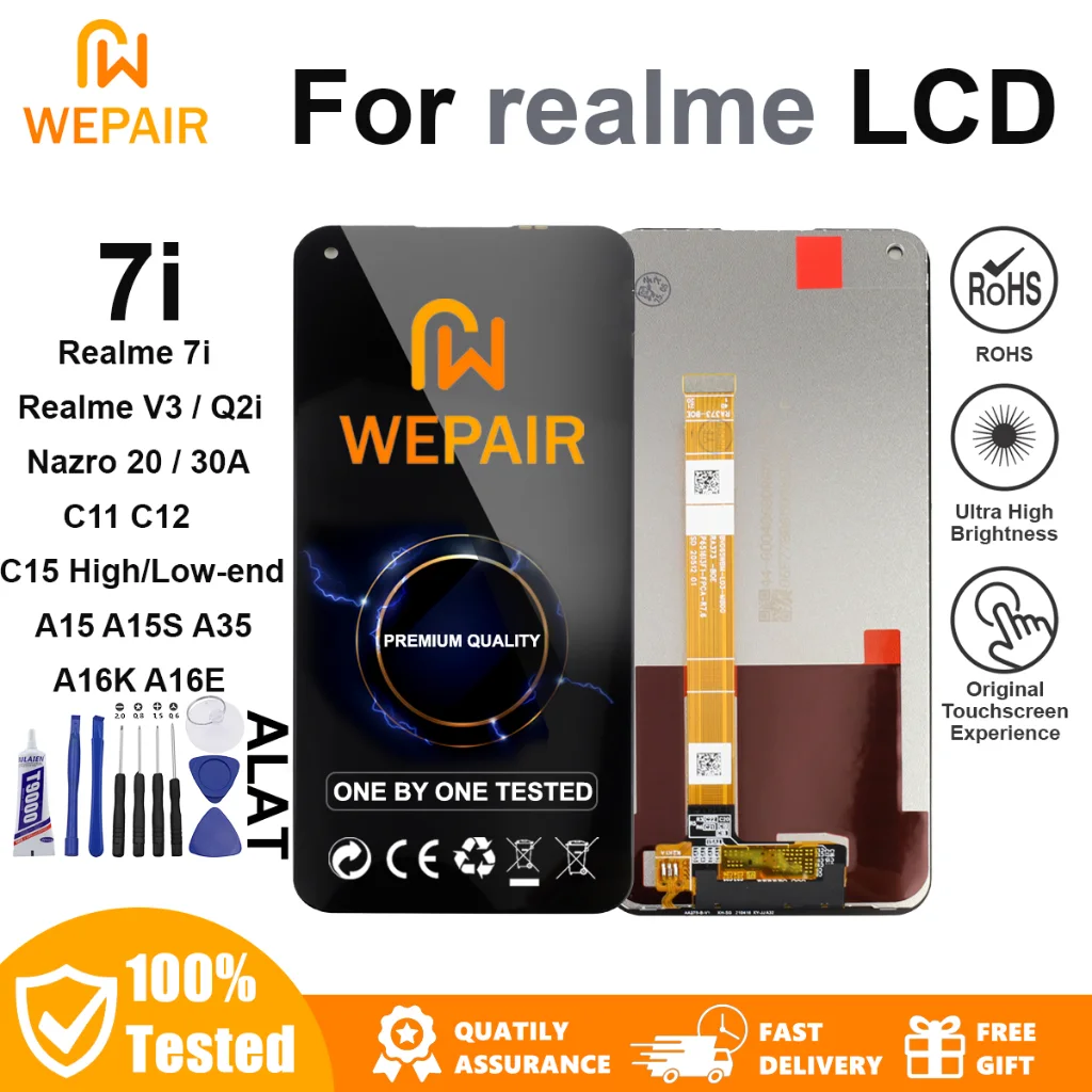 Realme 7İ Çıtalı Ekran Dokunmatik Siyah Orijinal