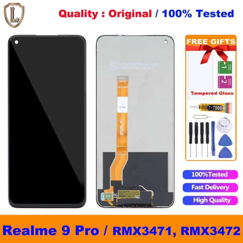 Realme 9 Pro 5G Çıtalı Ekran Dokunmatik Siyah Orijinal