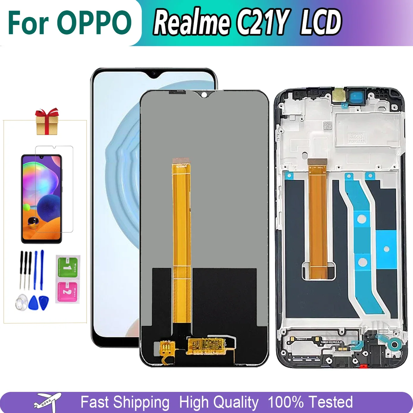 Realme C21y 2021 Çıtalı Ekran Dokunmatik Siyah Orijinal