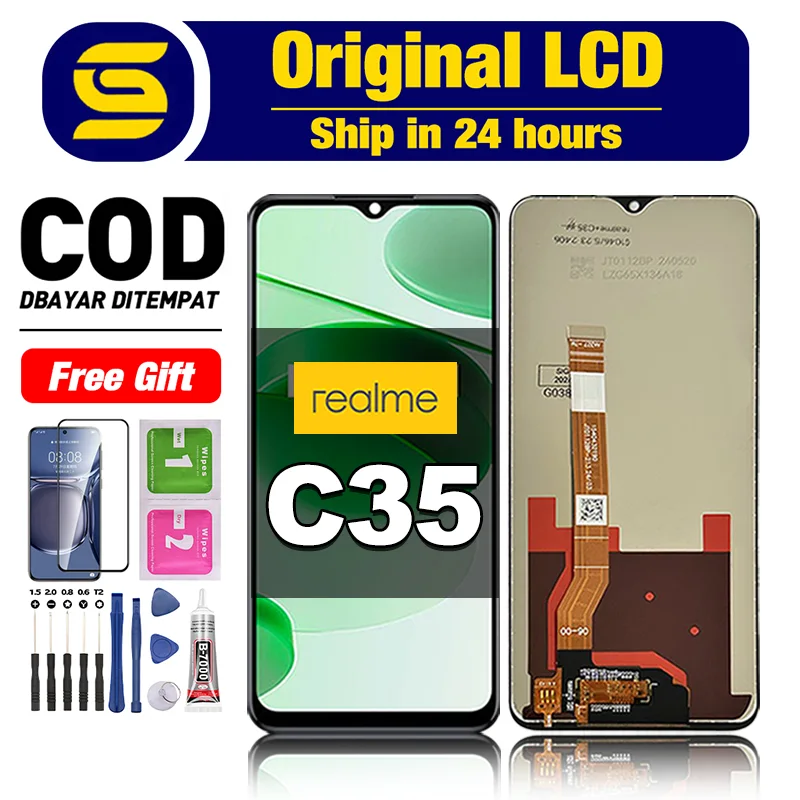 Realme C35 Çıtalı Ekran Dokunmatik Siyah Orijinal