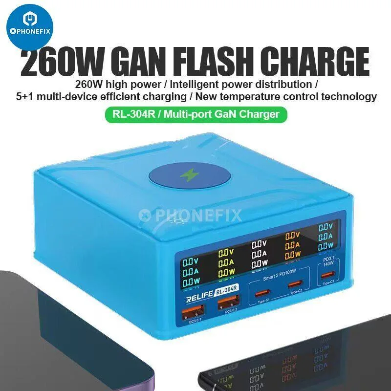Relife Rl-304R 260W 5 Port Wireless Type-C Usb Charger