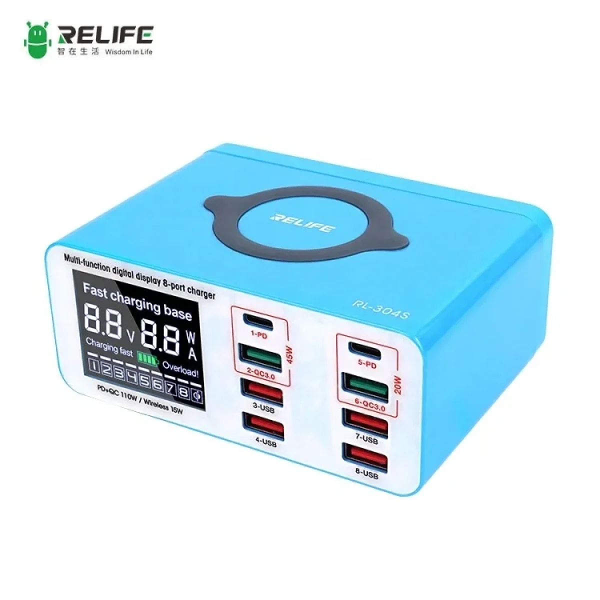 Relife Rl-304S 8 Port Wıreless Type-C Usb Charger