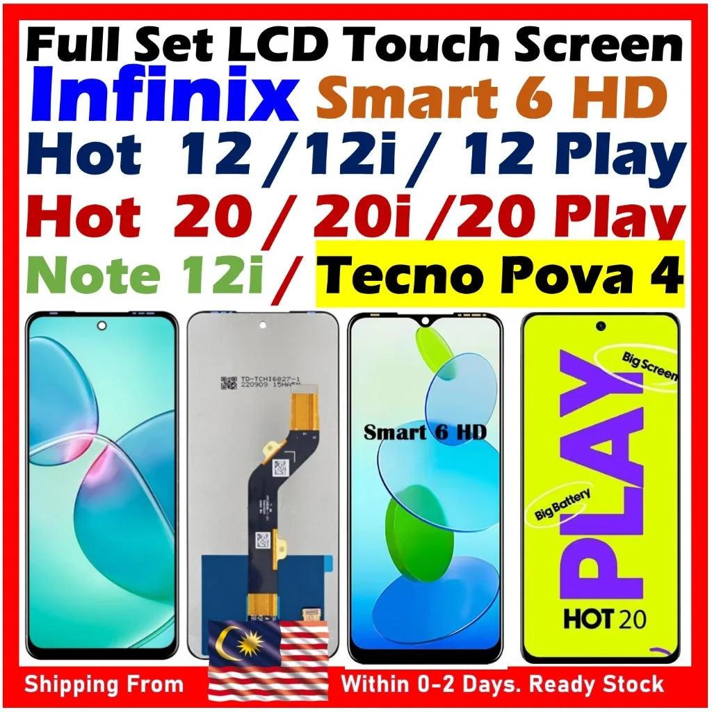 Tecno Hot 20 Play Çıtalı Ekran Dokunmatik Siyah Orijinal