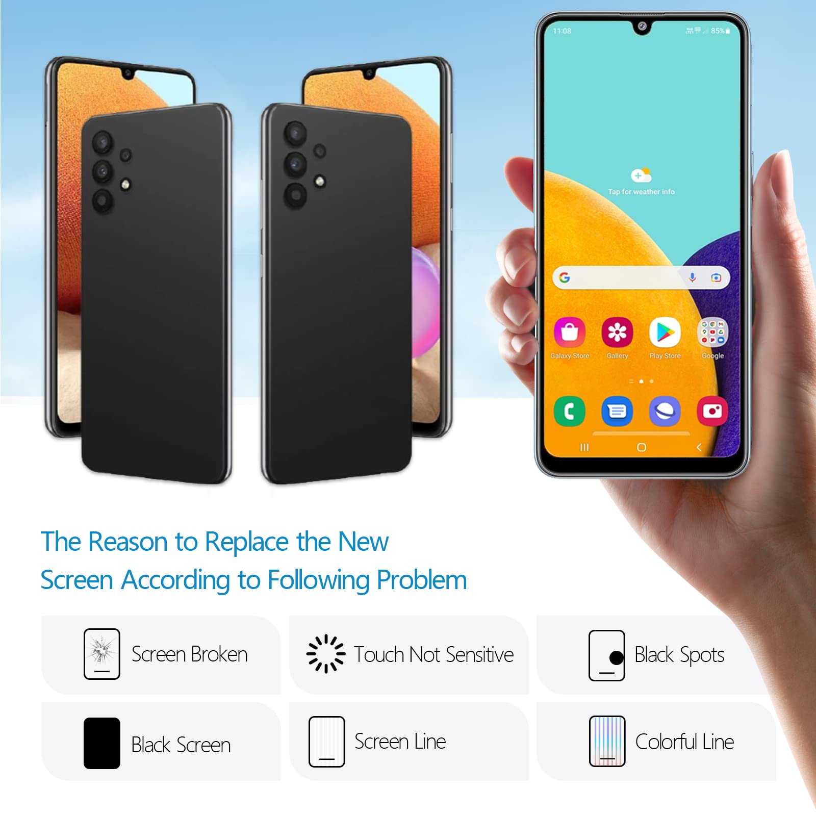 Samsung A32 A325 4G Çıtalı Alfa Ekran Dokunmatik Siyah