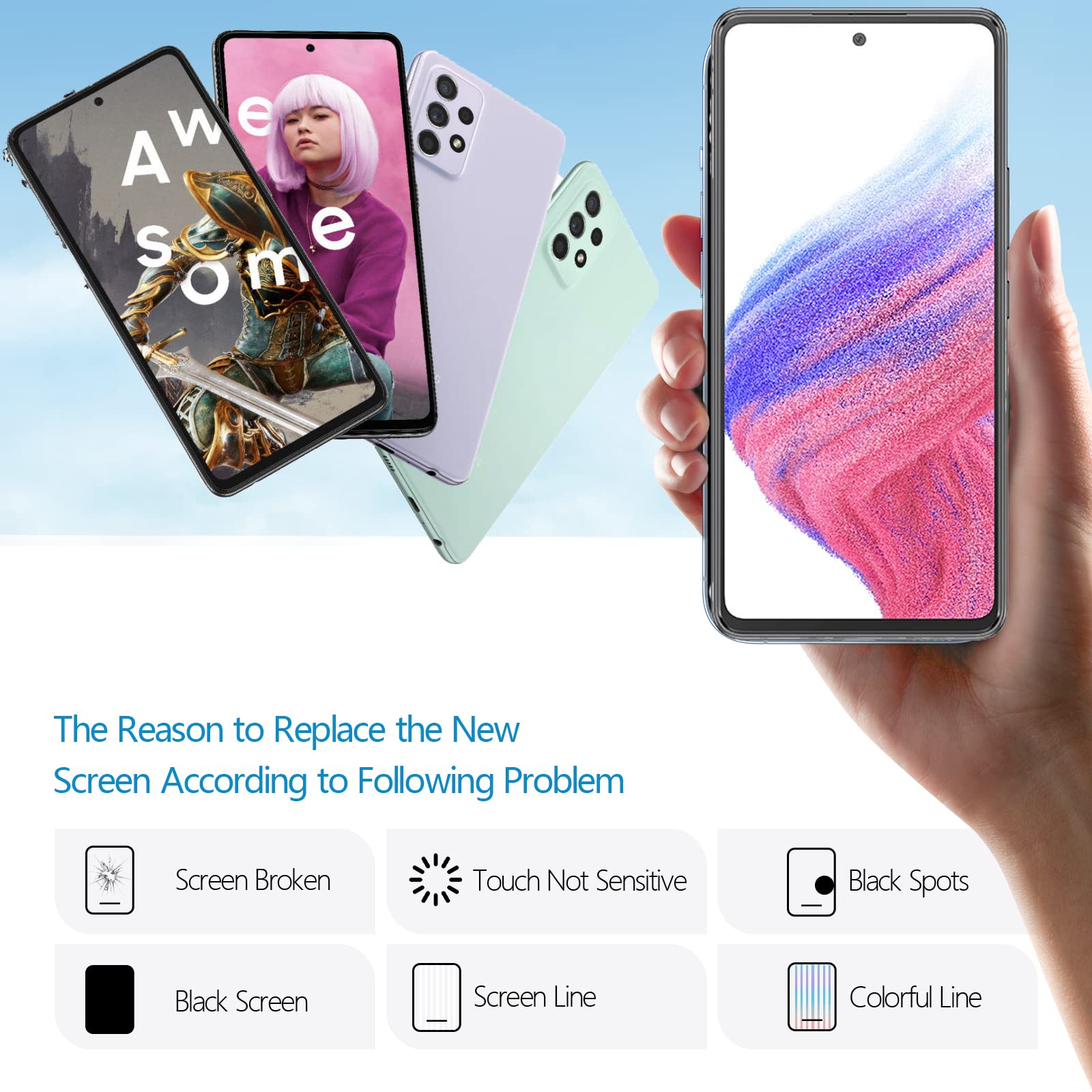 Mosgoo Marka Samsung A53 A536 Çıtalı Ekran Dokunmatik Siyah