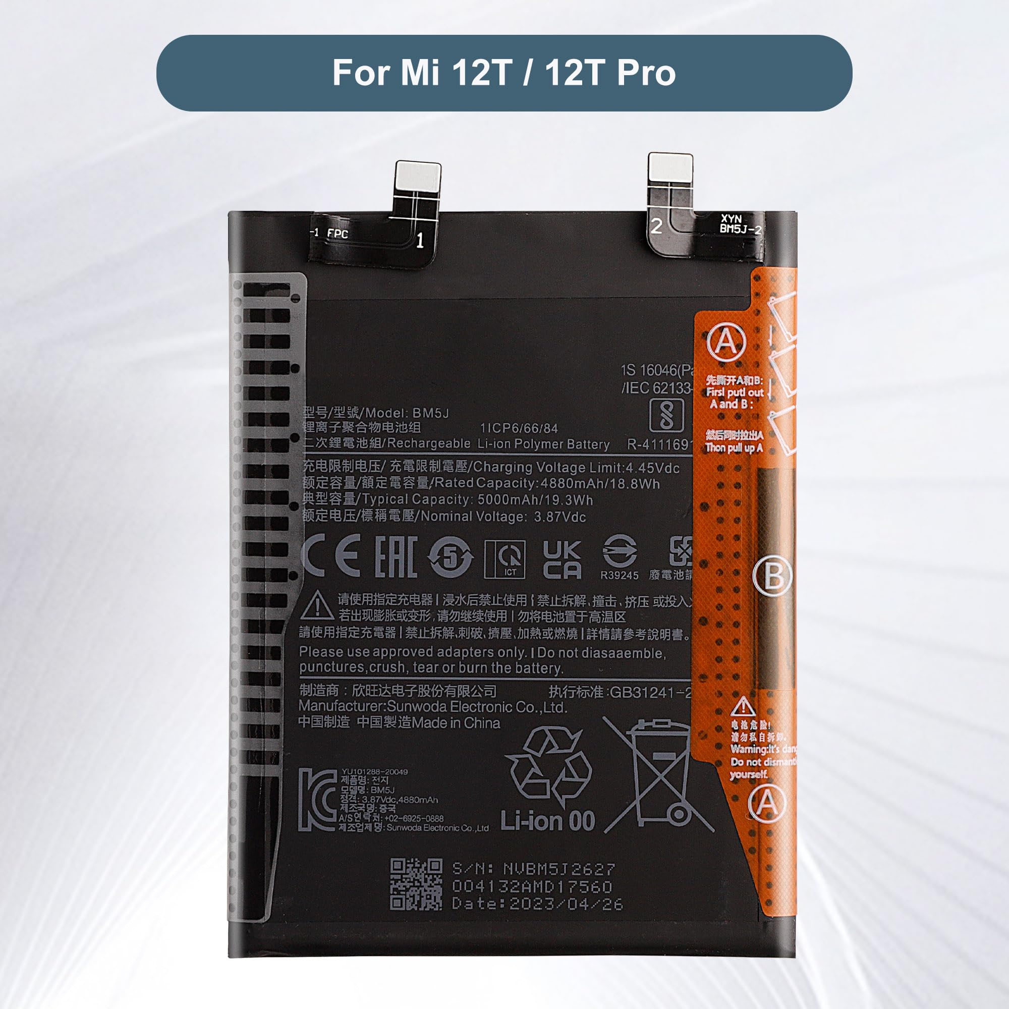 Xioami Mi 12T Mi 12T Pro BM5J NewPower Batarya