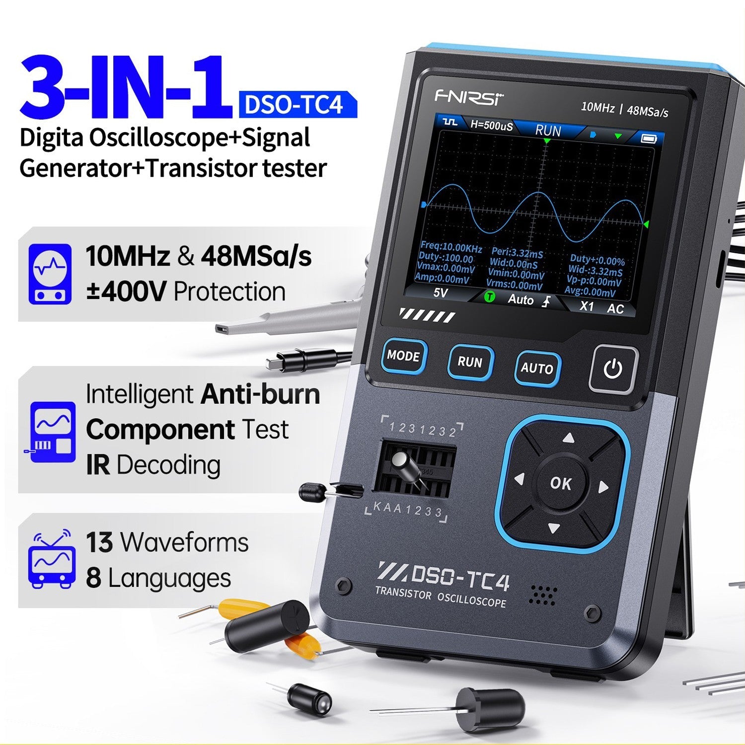 Fnirsi DSO-TC4 Transistör Test Osiloskop 10MHz 48MS/s