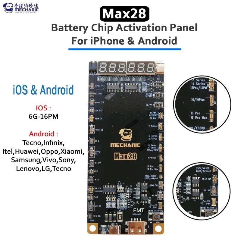 Mechanic Max 28 Android Iph 5 den Iph 16 Pro Max Batarya Şoklama