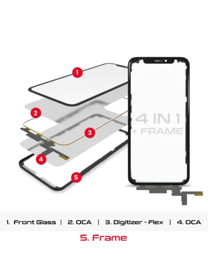 4'ü 1 Arada Kısa Flex (Cam + OCA + Çerçeve Önceden Yüklenmiş Sayısallaştırıcı Dokunmatik) iPhone XS ile Uyumlu...