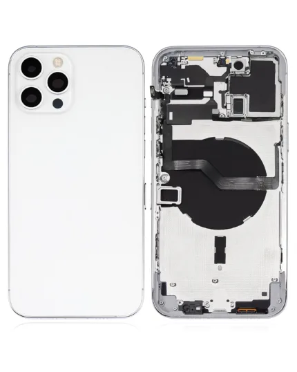 İphone 12 Pro Max İle Uyumlu Kasa Kapak Set Beyaz İçi DOLU (Logolu) Orijinal Kasa