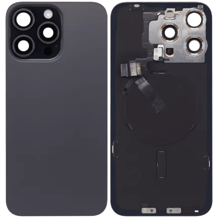 İphone 15 Pro Max İle Uyumlu Arka Cam Kapak Çelik Plakalı Kablosuz NFC Şarjlı MagSafe Mıknatıslı